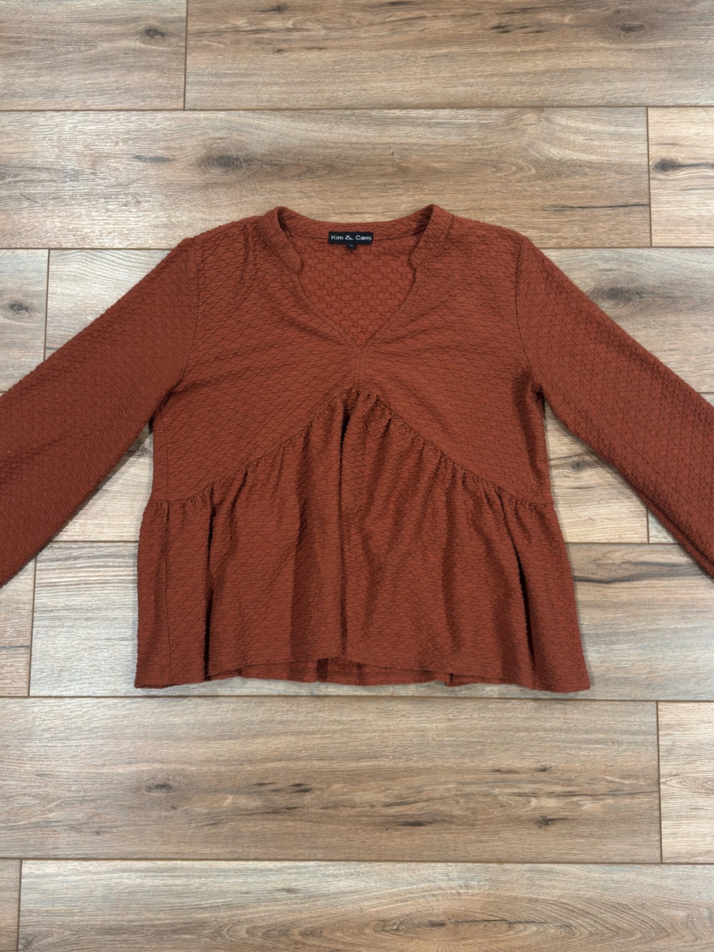KIM & CAMI Burnt Orange Western Long Sleeve Flowy Boho Blouse | Size Medium